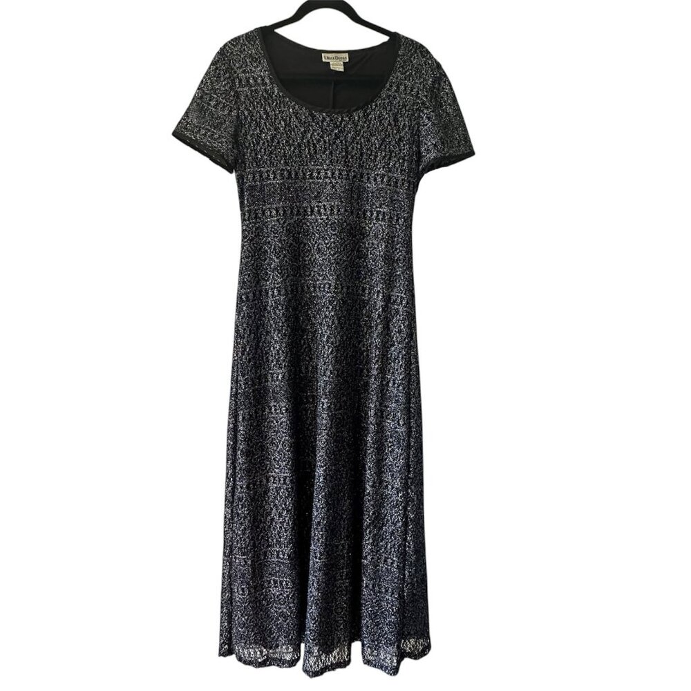 Ultra Dress Metallic Silver Black Knit Maxi Dress Size 10 – Formal & Party Wear